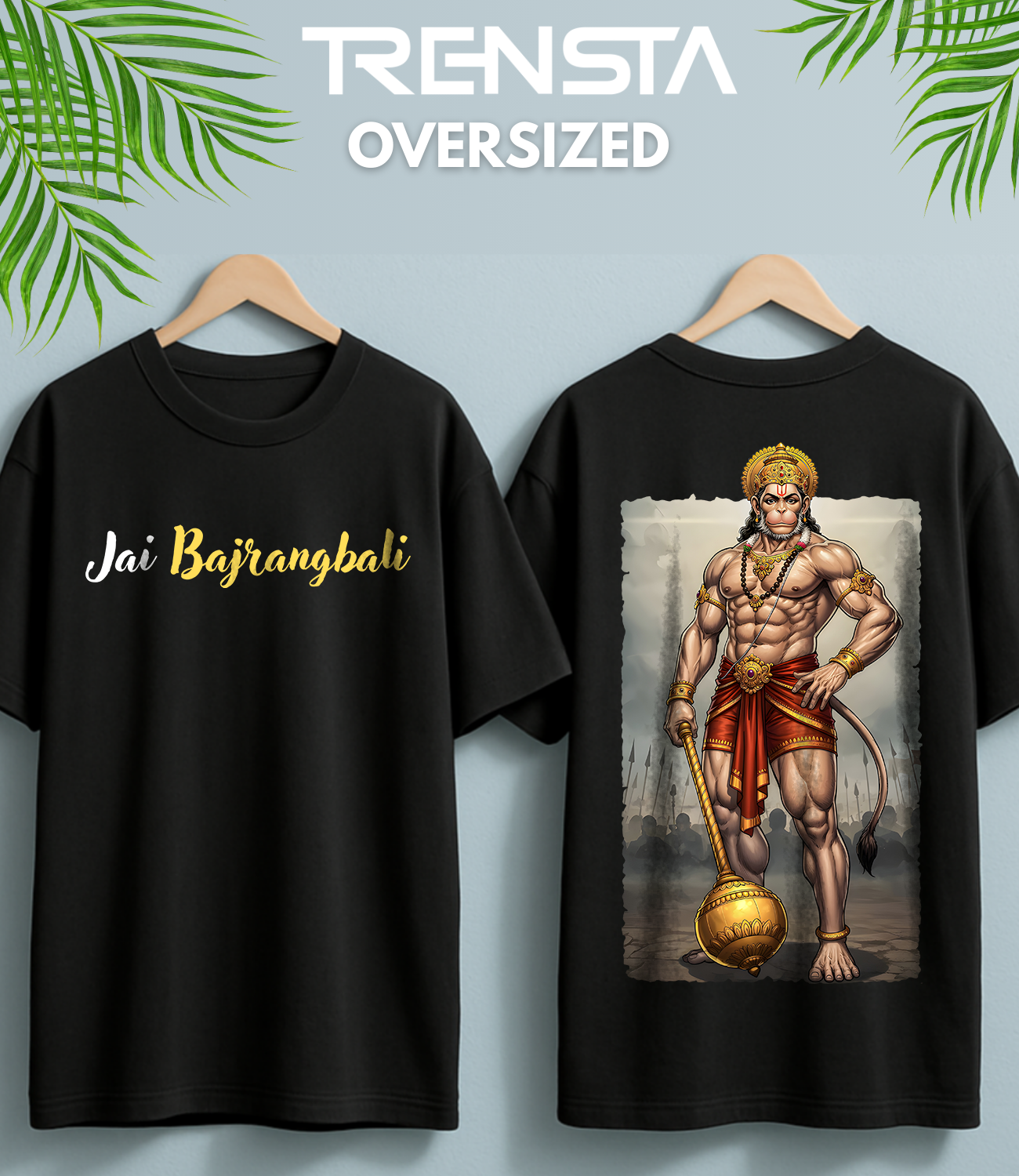 Bajrang Bali Black Oversized Graphic Printed T-shirt