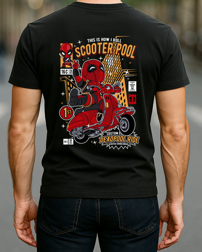 Black Half Sleeve Dead Pool Graphic Printed T-shirt