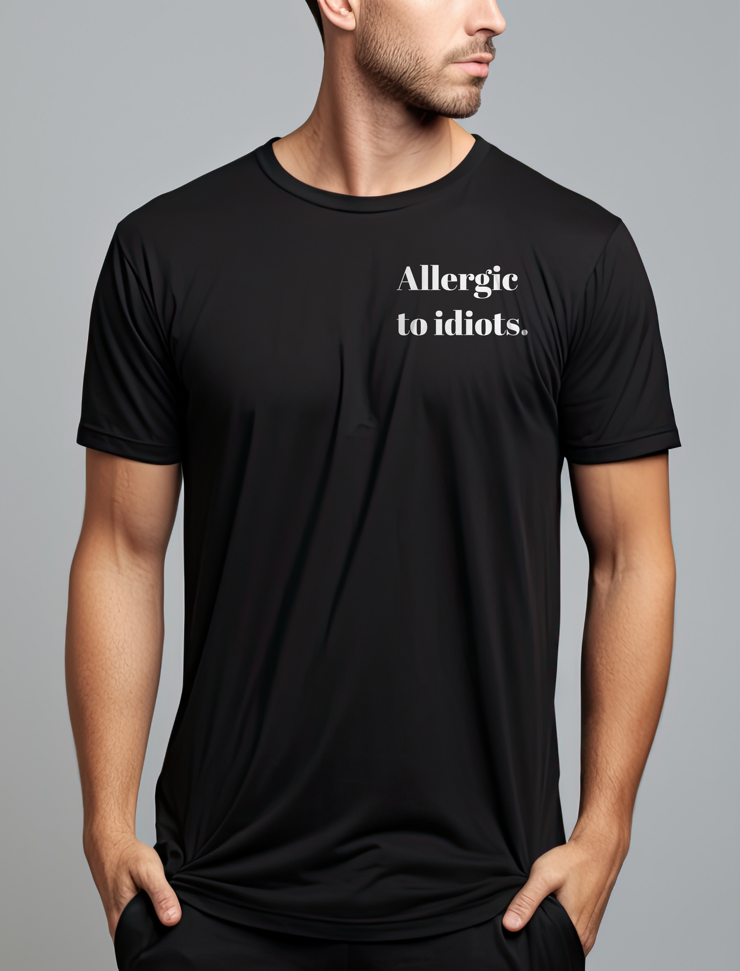 Allergic To Idiots Black Printed T-shirt