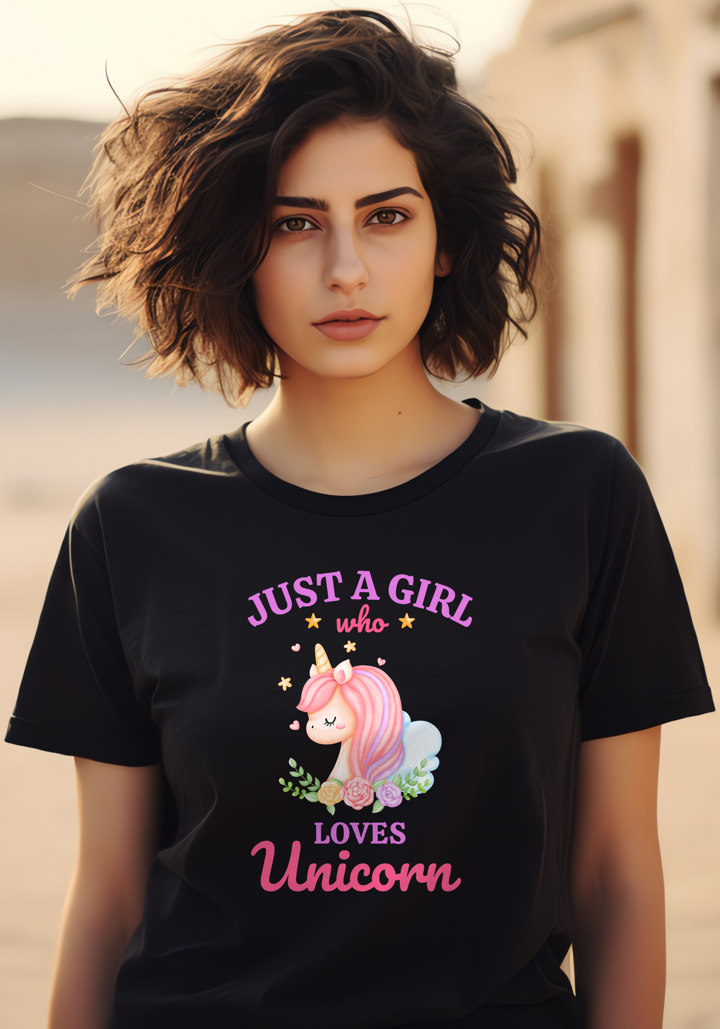 Women's Black Unicorn Graphic Printed Tshirt