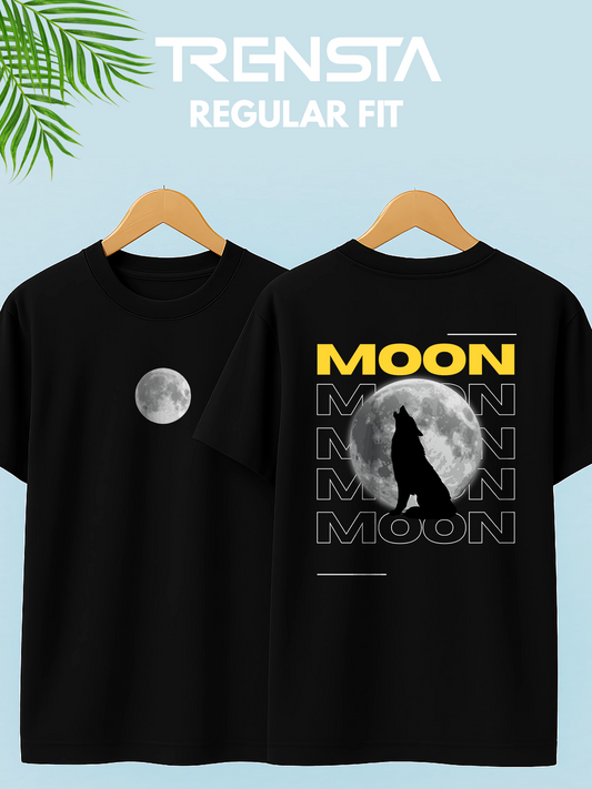 Black Half Sleeve Moon Graphic Printed T-shirt