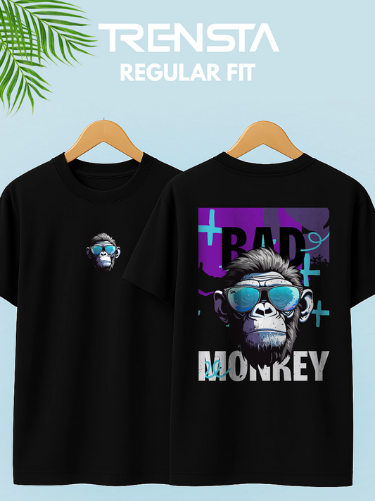 Black Half Sleeve Bad Monkey Graphic Printed T-shirt