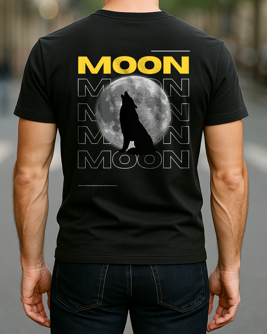 Black Half Sleeve Moon Graphic Printed T-shirt