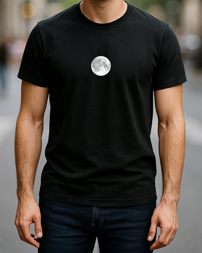 Black Half Sleeve Moon Graphic Printed T-shirt