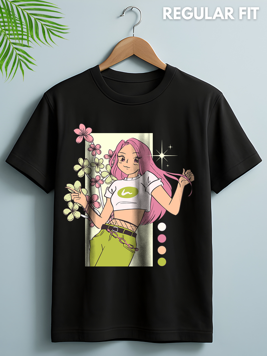 Women's Black Cute Graphic Printed T-shirt