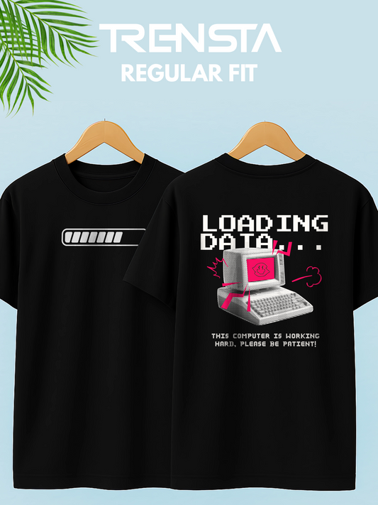 Black Half Sleeve Loading Graphic Printed T-shirt