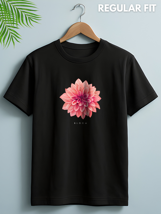 Women's Black Flower Graphic Printed T-shirt