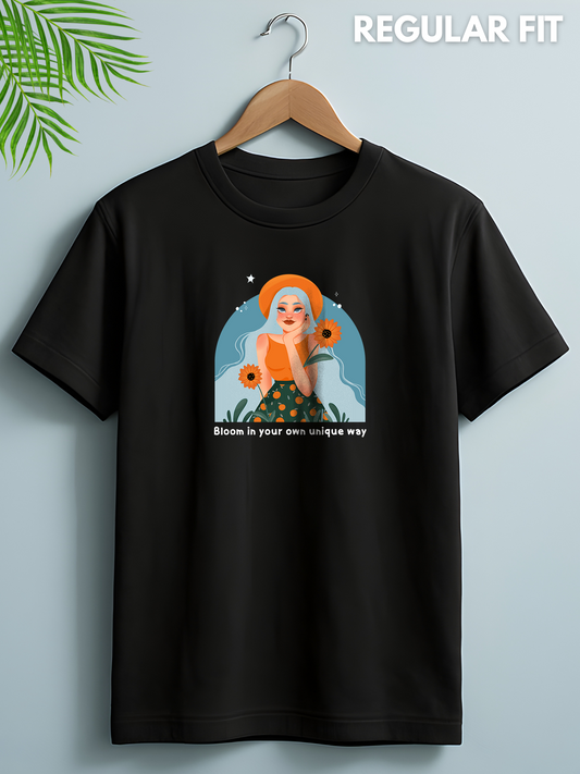 Women's Bloom Black Graphic Printed T-shirt